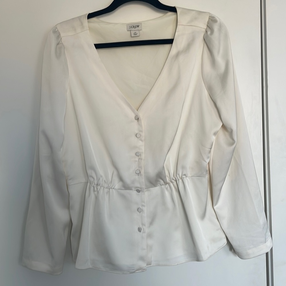 NWOT J. Crew Ivory Satin Button Front Blouse